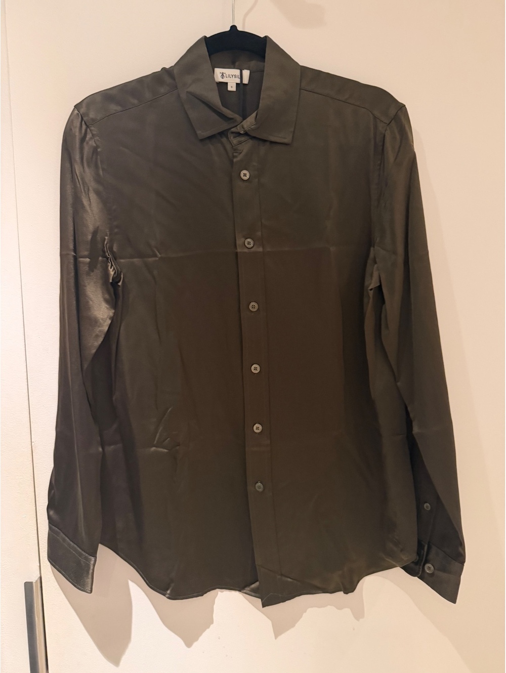 NWT LILYSILK Women’s 100% Mulberry Silk Shirt Olive Green - Size 6 (Medium)